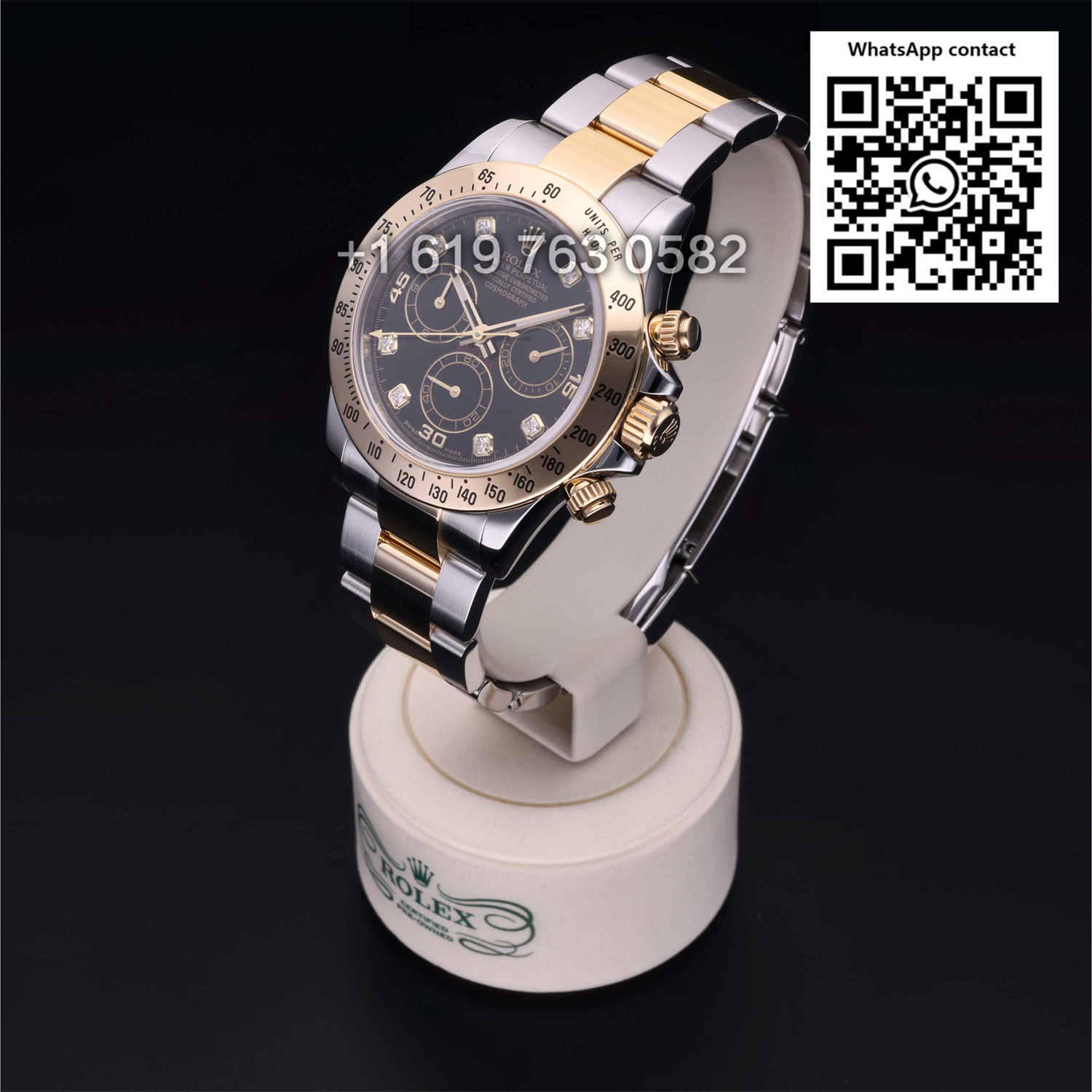 Rolex Daytona Steel Yellow Gold Wrapped  Diamond Black Dial Mens Watch 116523 Swiss Super Clone 4130