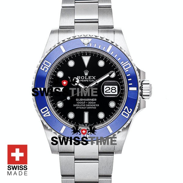 Rolex Submariner 41mm 904L Steel 18K White Gold Wrap Black Dial Blue Ceramic Bezel 126619LB Swiss Replica Watchh