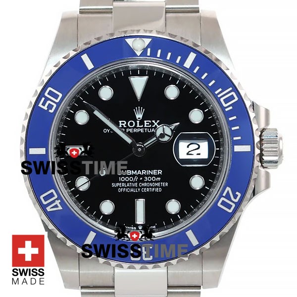 Rolex Submariner 41mm 904L Steel 18K White Gold Wrap Black Dial Blue Ceramic Bezel 126619LB Swiss Replica Watch