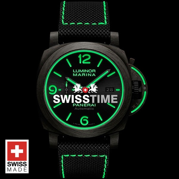 Panerai Luminor Marina Carbotec Green Lume 44mm Forged Carbon Case PAM01118 Swiss Replica Watch