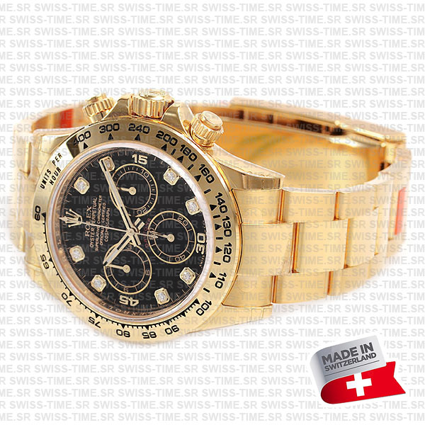 Rolex Cosmograph Daytona 18k Yellow Gold Wrapped 904L Steel Diamond Black Dial 40mm 116508 Swiss Replica Watch