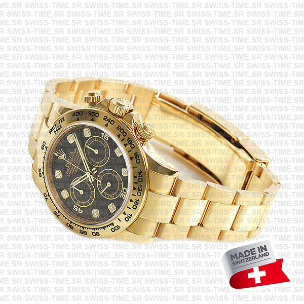 Rolex Cosmograph Daytona 18k Yellow Gold Wrapped 904L Steel Diamond Black Dial 40mm 116508 Swiss Replica Watch
