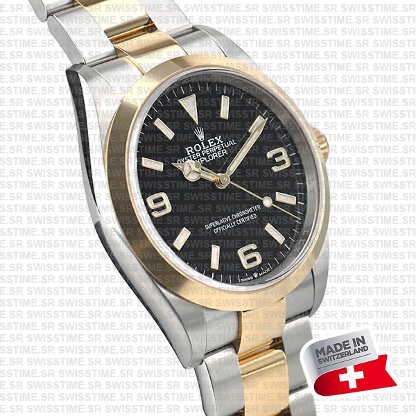 Rolex Explorer I 36mm 2-Tone Black Dial 904L Steel/ 18K Yellow Gold Swiss Replica Watch Ref:124273