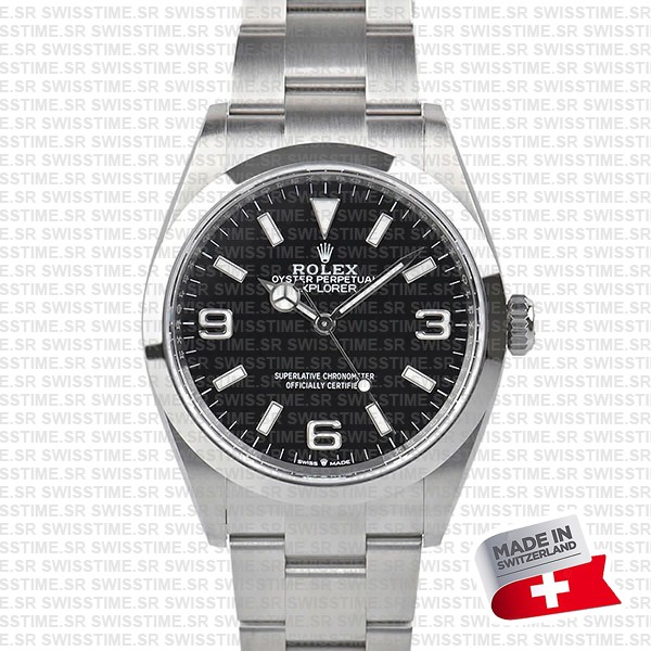 Rolex Explorer I 36mm Black Dial 904L Steel Swiss Replica Watch Ref:124270h