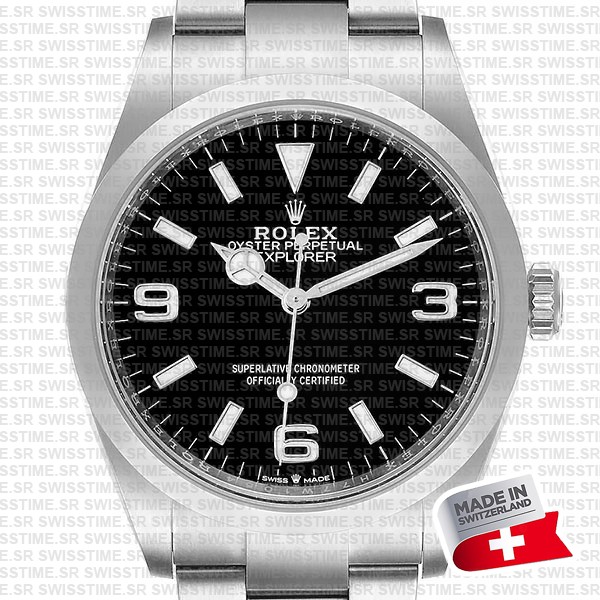 Rolex Explorer I 36mm Black Dial 904L Steel Swiss Replica Watch Ref:124270