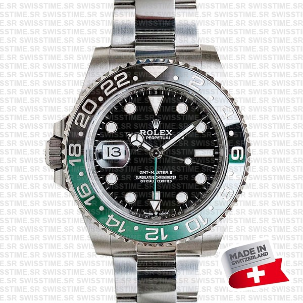 Rolex GMT-Master II Left Handed Green/Black Bezel Oyster 904L Steel 40mm Swiss Replica Watch Ref. No: 126720 VTNR
