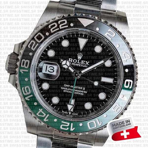 Rolex GMT-Master II Left Handed Green/Black Bezel Oyster 904L Steel 40mm Swiss Replica Watch Ref. No: 126720 VTNR
