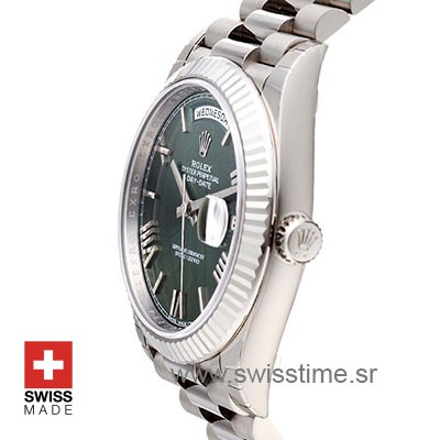 Rolex Day-Date 40 White Gold Olive Green Roman