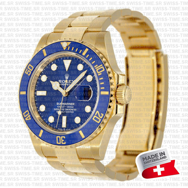 Rolex Submariner 41mm 18K Yellow Gold Wrap 904L Steel Blue Dial Ceramic Bezel 126618LB Swiss Replica Watch