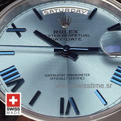 Rolex Day-Date 40 Platinum Ice Blue Quadrant Motif Roman