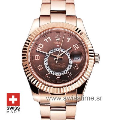Rolex Sky-Dweller 18K Rose Gold Chocolate Dial Arabic Markers 42mm
