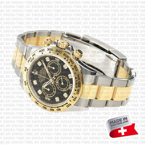 Rolex Cosmograph Daytona 2tone 18k Yellow Gold/904L Steel Black Diamond Dial 40mm 116503 Swiss Replica Watch