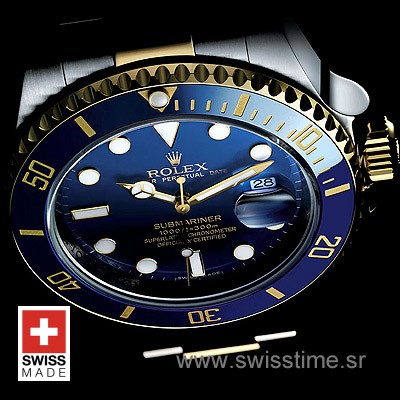 Rolex Submariner 2Tone Real Gold Wrap on 904L Stainless Steel Blue Ceramic