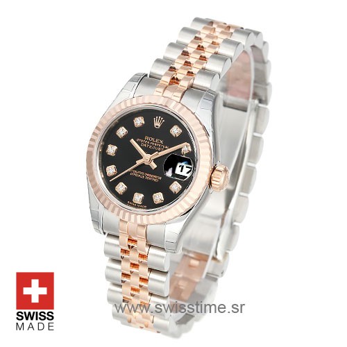 Rolex Datejust 31mm Black Dial Diamond Markers 18k Rose Gold 2-Tone Jubilee Bandh